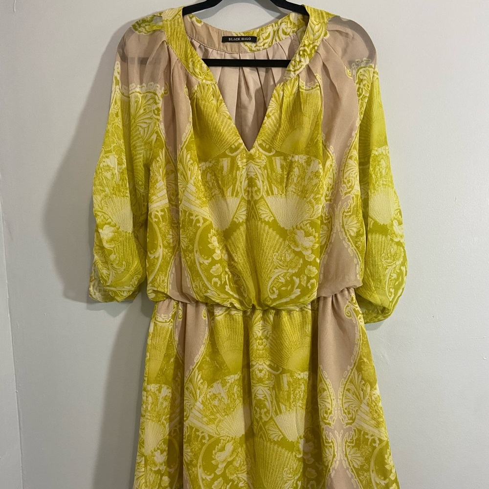 Black Halo Yellow and Beige Mini Dress